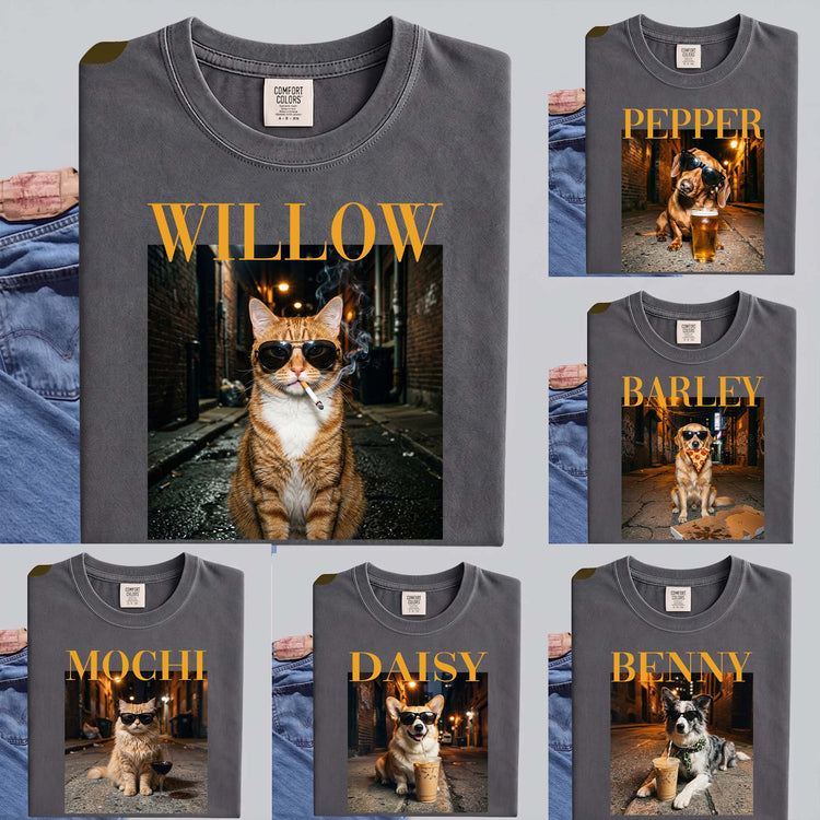 Custom Pet Portrait Funny Meme Gift For Pet Lovers Vintage Graphic Tee - Personalized Shirt 4