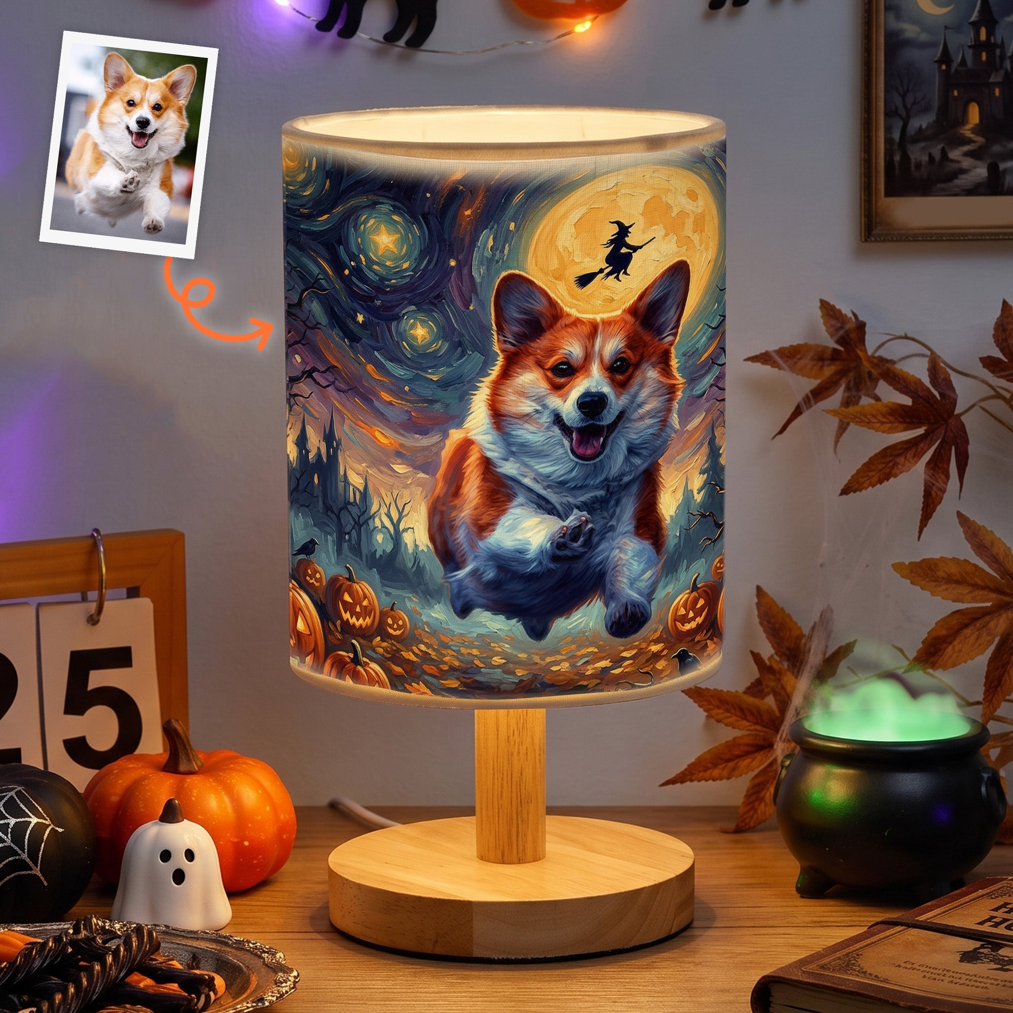 Custom Pet Portrait Halloween Van Gogh Art - Personalized Night Light 1