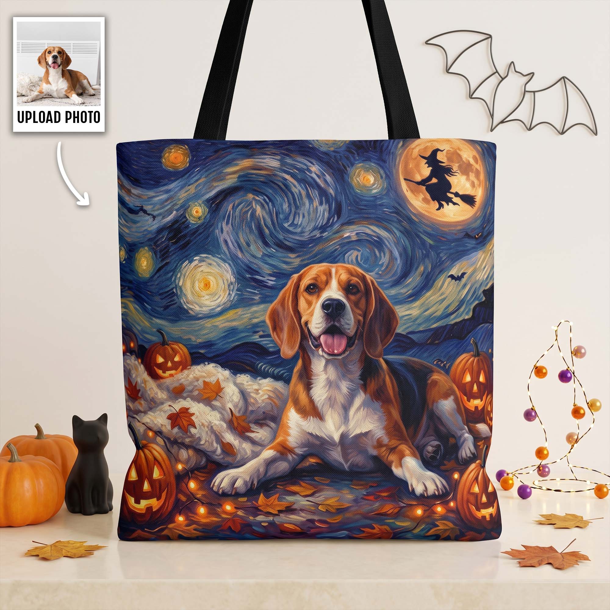 Custom Pet Portrait Halloween Van Gogh Art - Personalized Tote Bag 1