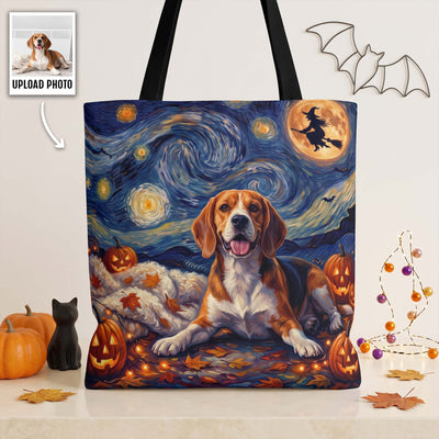 Custom Pet Portrait Halloween Van Gogh Art - Personalized Tote Bag
