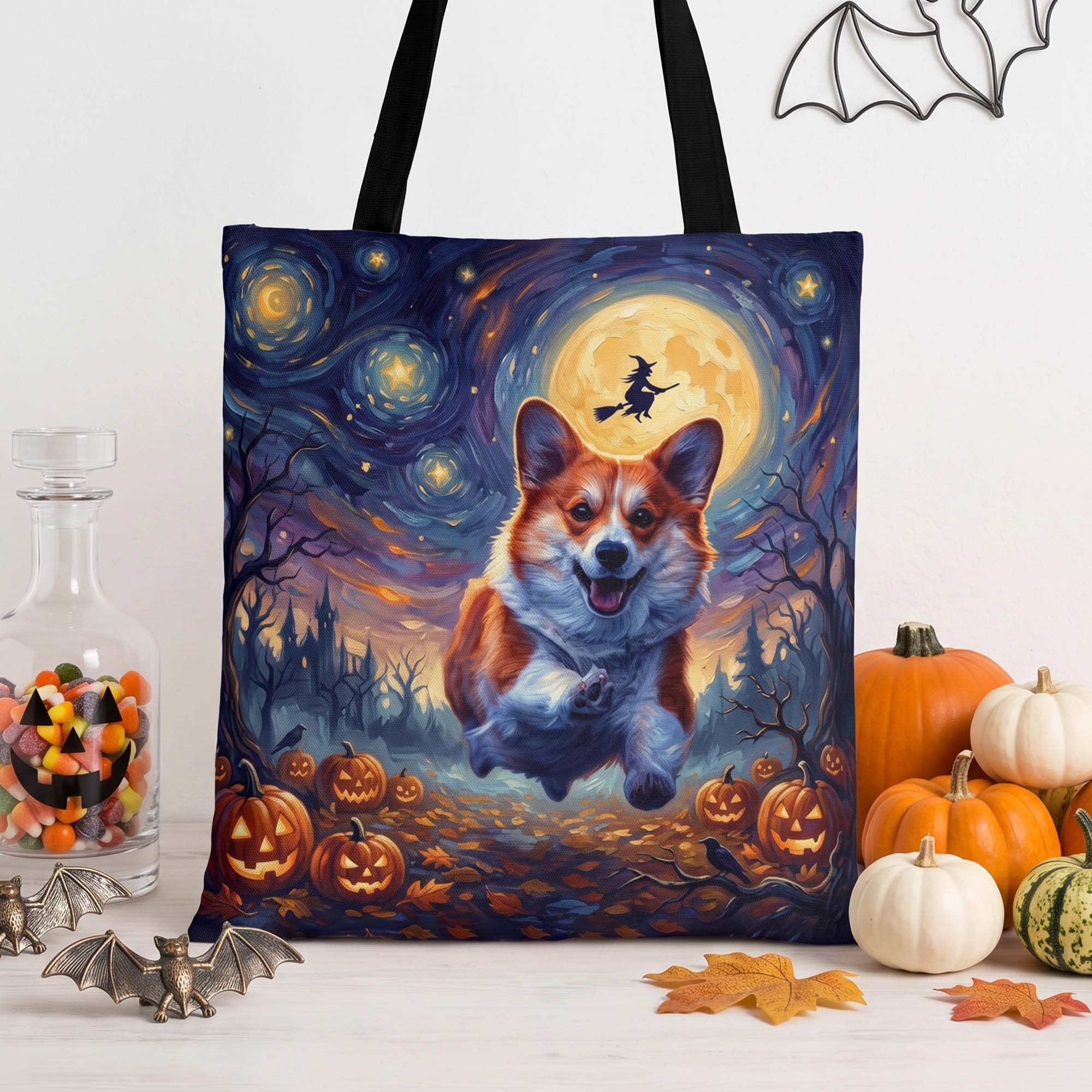Custom Pet Portrait Halloween Van Gogh Art - Personalized Tote Bag 3