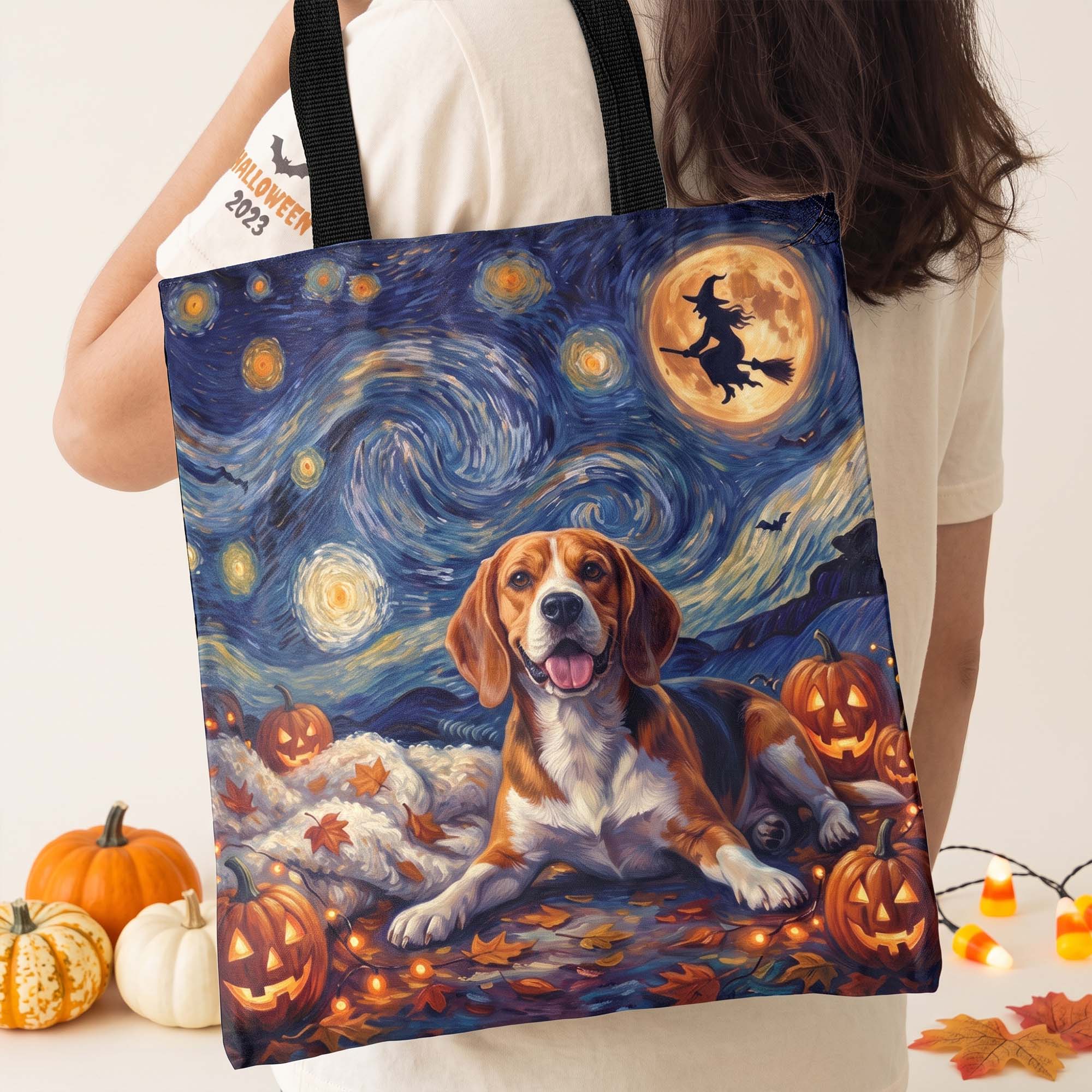 Custom Pet Portrait Halloween Van Gogh Art - Personalized Tote Bag 4