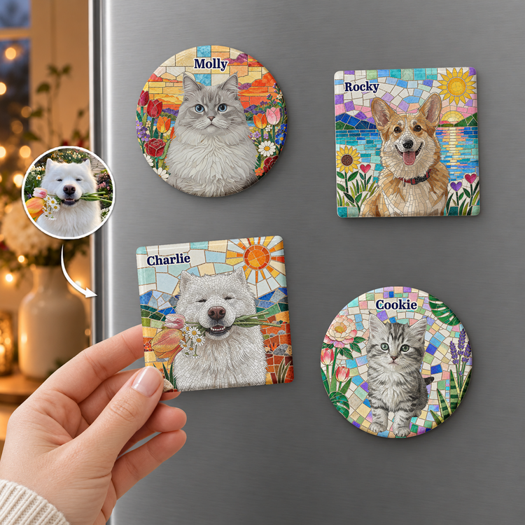 Custom Pet Portrait Mosaic Tile Art Fridge Decor - Personalized Magnet 1