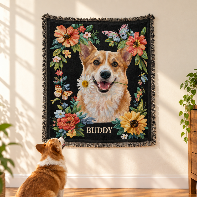 Custom Pet Portrait Oil Painting Art Gifts For Pet Lovers - Personalized Woven Blanket 1