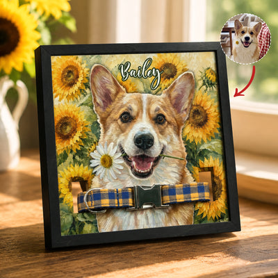Custom Pet Portrait Oil Painting Style Art Collar Holder - Personalized Pet Loss Frame