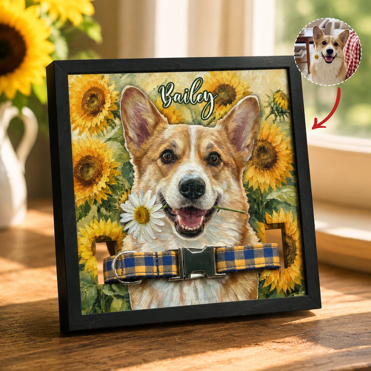 Custom Pet Portrait Oil Painting Style Art Collar Holder - Personalized Pet Loss Frame 1