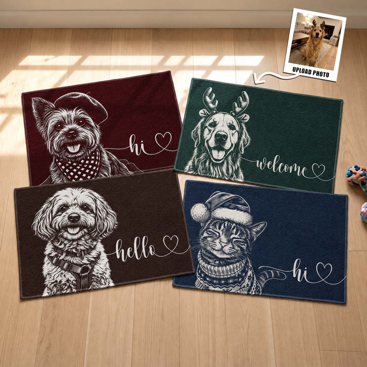 Custom Pet Portrait Sketch Art Christmas Gifts For Pet Lovers - Personalized Doormat 1
