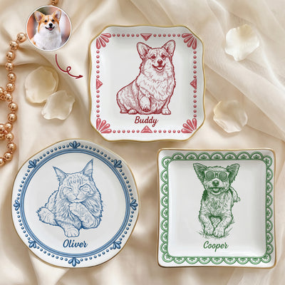 Custom Pet Portrait Sketch Art Ring Dish Gifts For Pet Lovers, Gifts For Women - Personalized Jewelry Dish