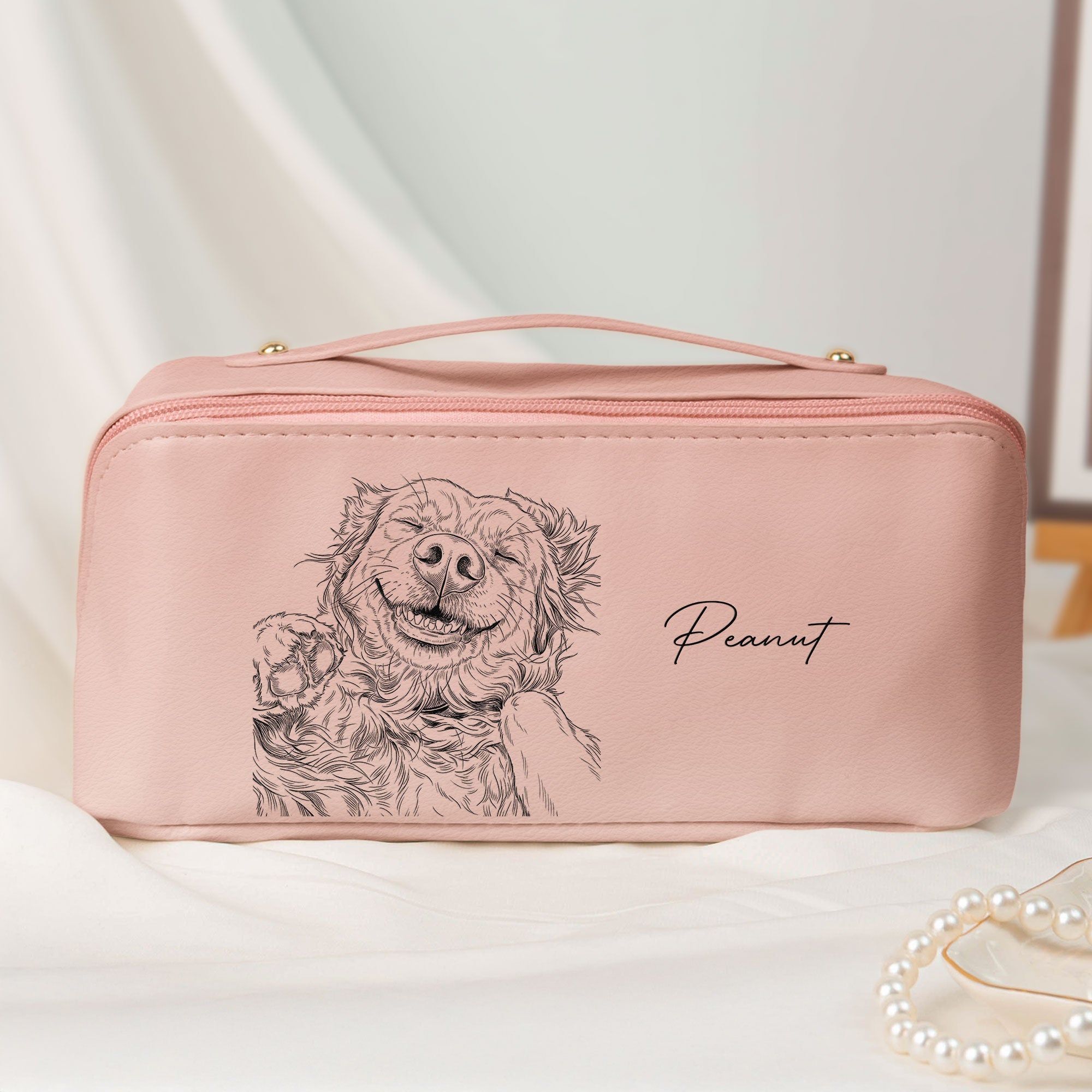 Custom Pet Portrait Sketch Line Art - Personalized Makeup Bag 2