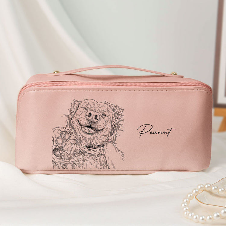 Custom Pet Portrait Sketch Line Art - Personalized Makeup Bag 2