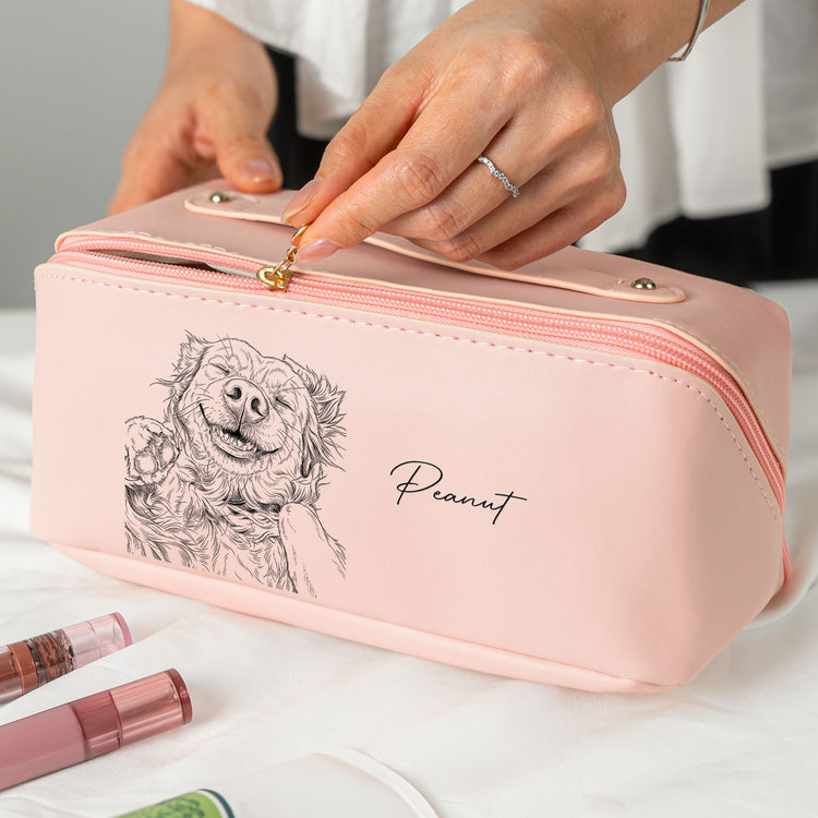 Custom Pet Portrait Sketch Line Art - Personalized Makeup Bag 3