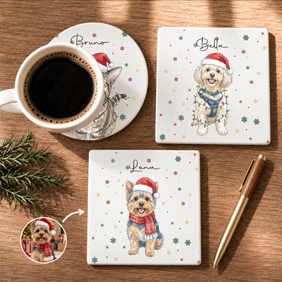 Custom Pet Portrait Watercolor Art Christmas Gifts For Pet Lovers - Personalized Coaster