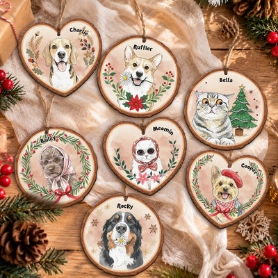 Custom Pet Portrait Watercolor Art Christmas Wooden Decor Pet Loss Gifts - Personalized Ornament