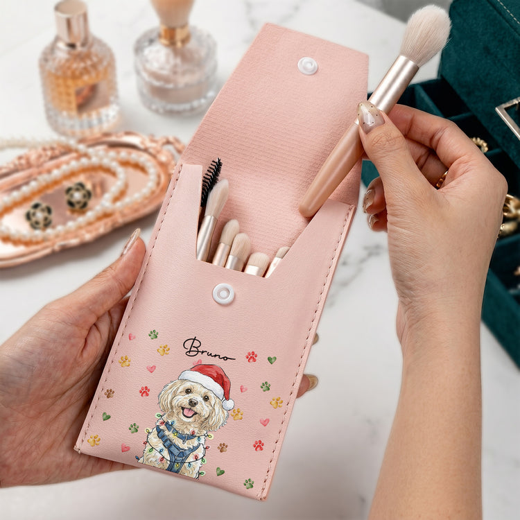 Custom Pet Portrait Watercolor Art Gift For Her - Personalized Makeup Brush Bag 4