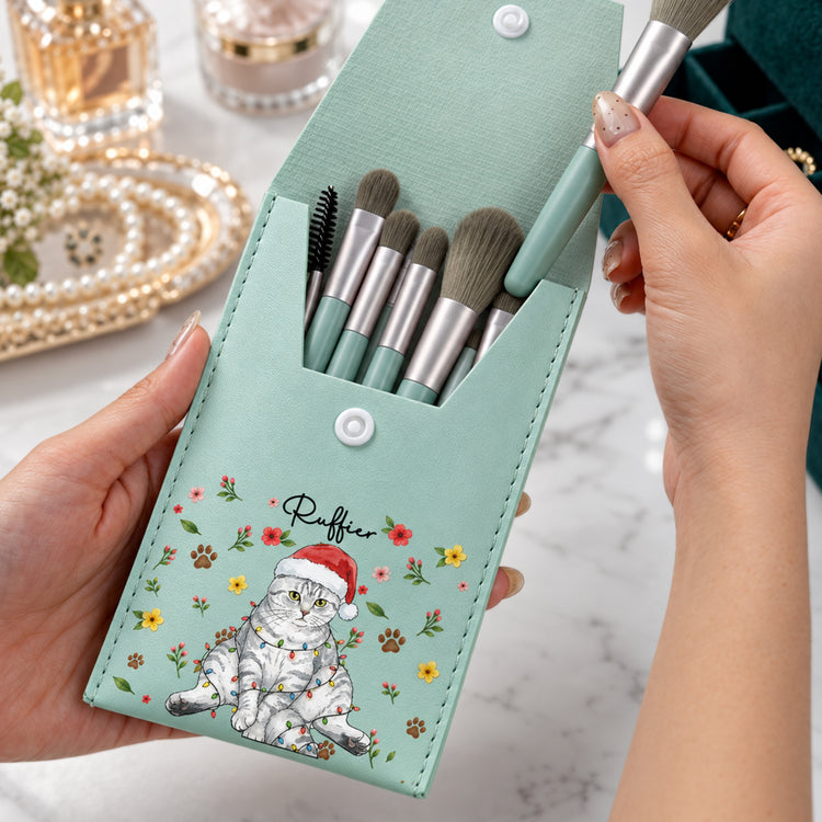 Custom Pet Portrait Watercolor Art Gift For Her - Personalized Makeup Brush Bag 5