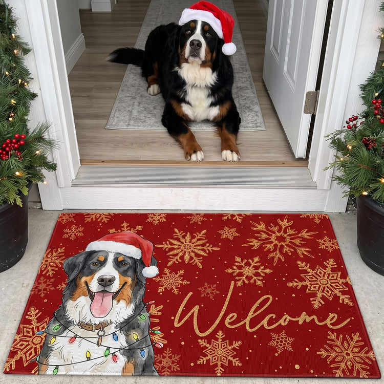 Custom Pet Portrait Watercolor Art Snowflake Christmas - Personalized Doormat 1
