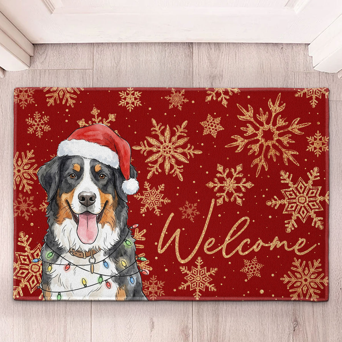 Custom Pet Portrait Watercolor Art Snowflake Christmas - Personalized Doormat 2