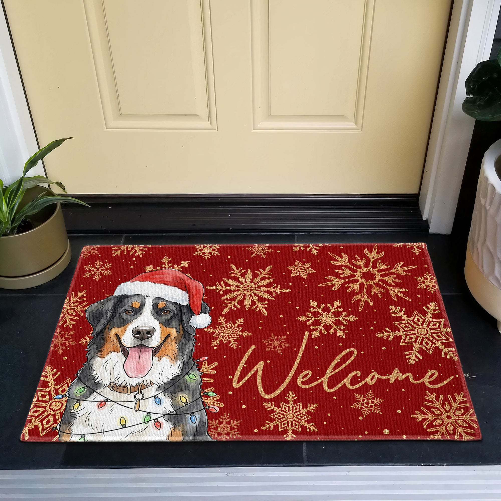 Custom Pet Portrait Watercolor Art Snowflake Christmas - Personalized Doormat 3