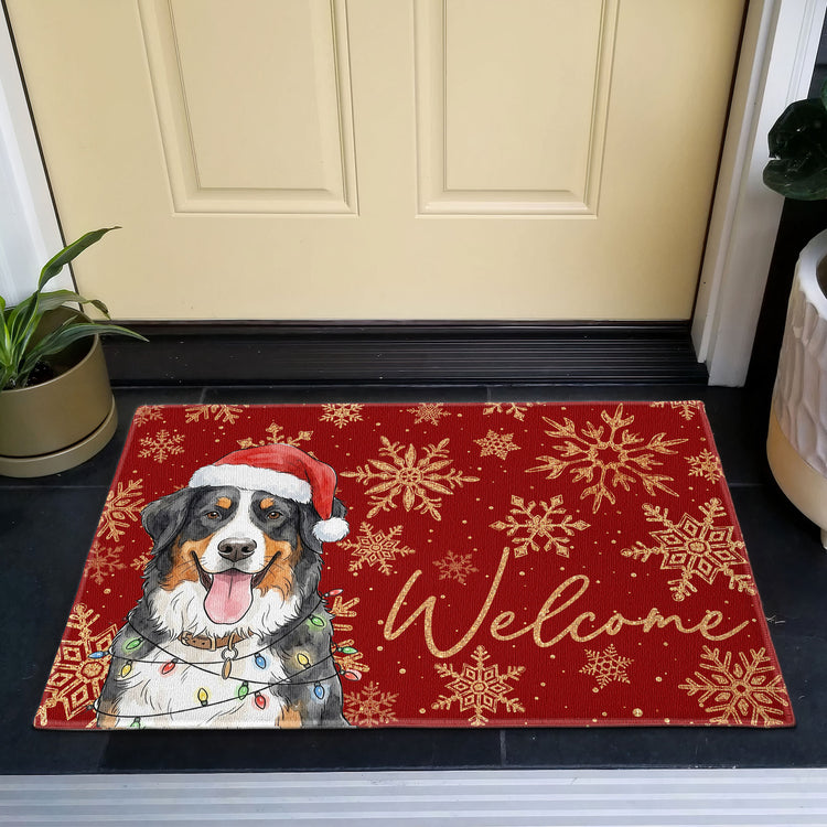 Custom Pet Portrait Watercolor Art Snowflake Christmas - Personalized Doormat 3