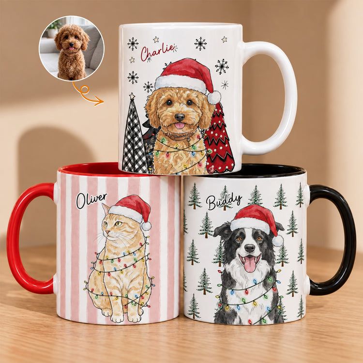 Custom Pet Portrait Watercolor Christmas Gift For Pet Lovers - Personalized Mug 1