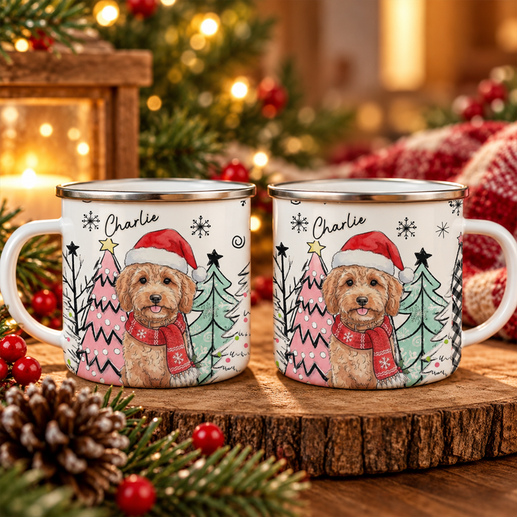 Custom Pet Portrait Watercolor Enamel Mug Christmas Gift - Personalized Mugs 3