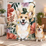 Custom Pet Portrait Watercolor Floral Art For Pet Lovers, Dog Mom, Cat Mom - Personalized Blanket 1