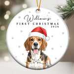 Custom Pet Portrait Watercolor With Santa Hat First Christmas - Personalized Ornament 2