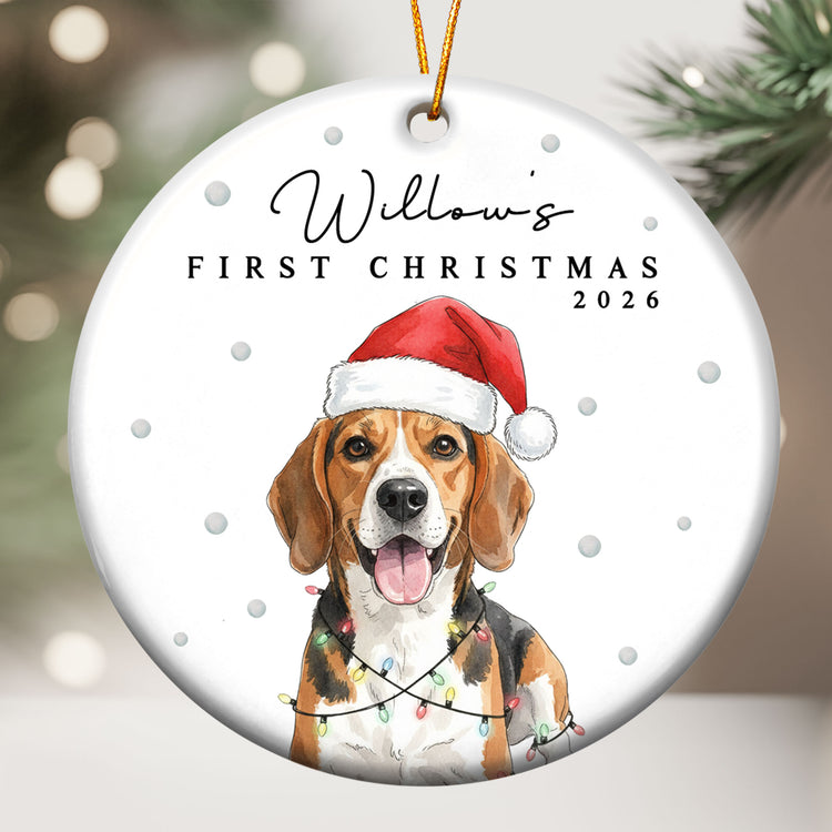 Custom Pet Portrait Watercolor With Santa Hat First Christmas - Personalized Ornament 2