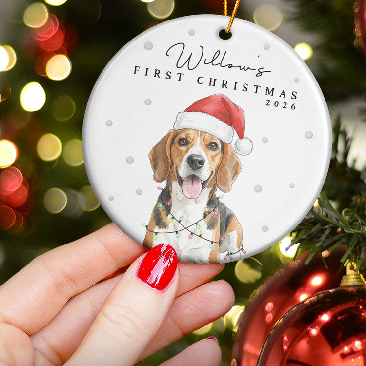 Custom Pet Portrait Watercolor With Santa Hat First Christmas - Personalized Ornament 4