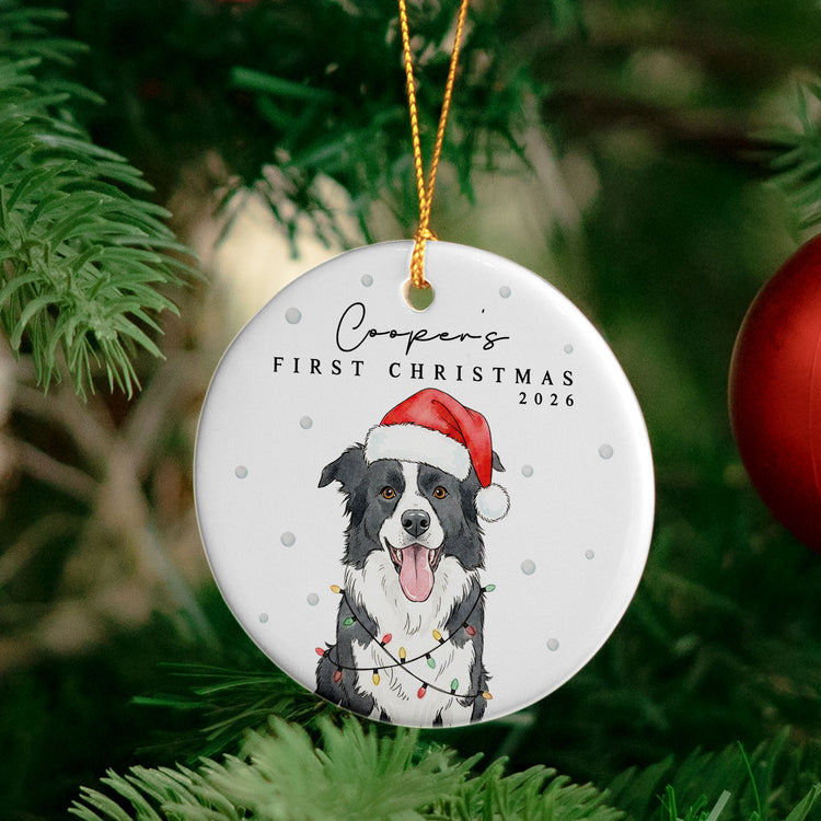 Custom Pet Portrait Watercolor With Santa Hat First Christmas - Personalized Ornament 5