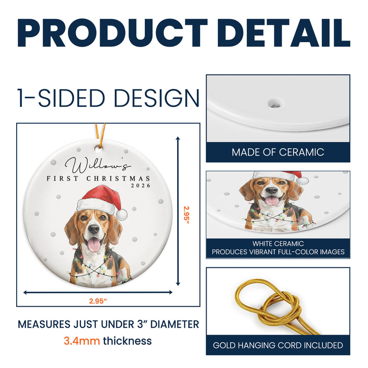 Custom Pet Portrait Watercolor With Santa Hat First Christmas - Personalized Ornament 6