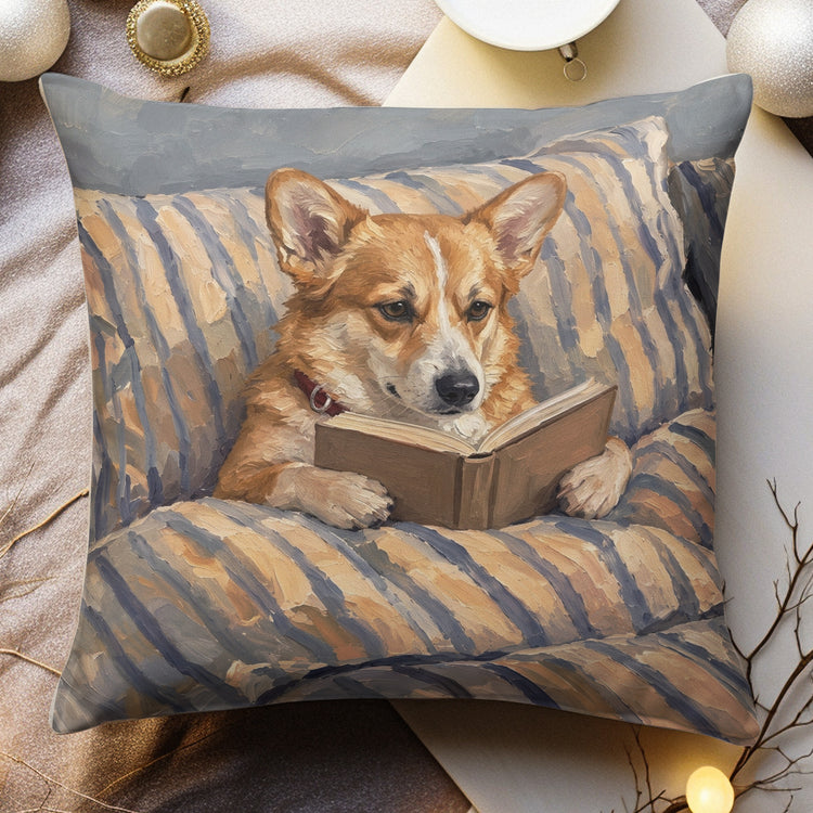 Custom Pet Reading Book Oil Painting Art Gifts For Her, Pet Lovers, Book Lovers - Personalized Pillow 3