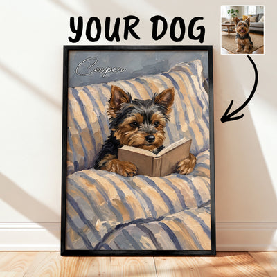 Custom Pet Reading Book Portrait Art Oil Painting Gifts For Pet Lovers, Book Lovers - Personalized Poster