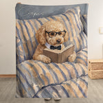 Custom Pet Reading Oil Painting Art Gifts For Her, Him, Pet Lovers, Book Lovers - Personalized Blanket 5