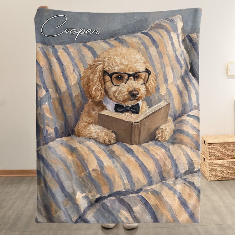 Custom Pet Reading Oil Painting Art Gifts For Her, Him, Pet Lovers, Book Lovers - Personalized Blanket 5