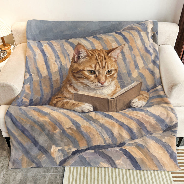 Custom Pet Reading Oil Painting Art Gifts For Her, Him, Pet Lovers, Book Lovers - Personalized Blanket 10