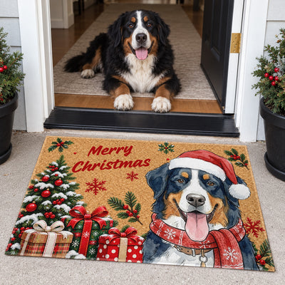 Custom Pet Watercolor Portrait Holiday Home Entryway Decor - Personalized Doormat