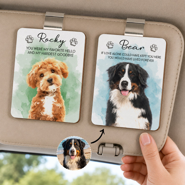 Custom Pet Watercolor Portrait Memorial Gift - Personalized Car Visor Clip 1