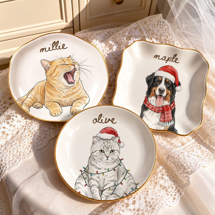 Custom Pet Watercolor Portrait Ring Dish Gift For Pet Mom - Personalized Jewelry Dish 1