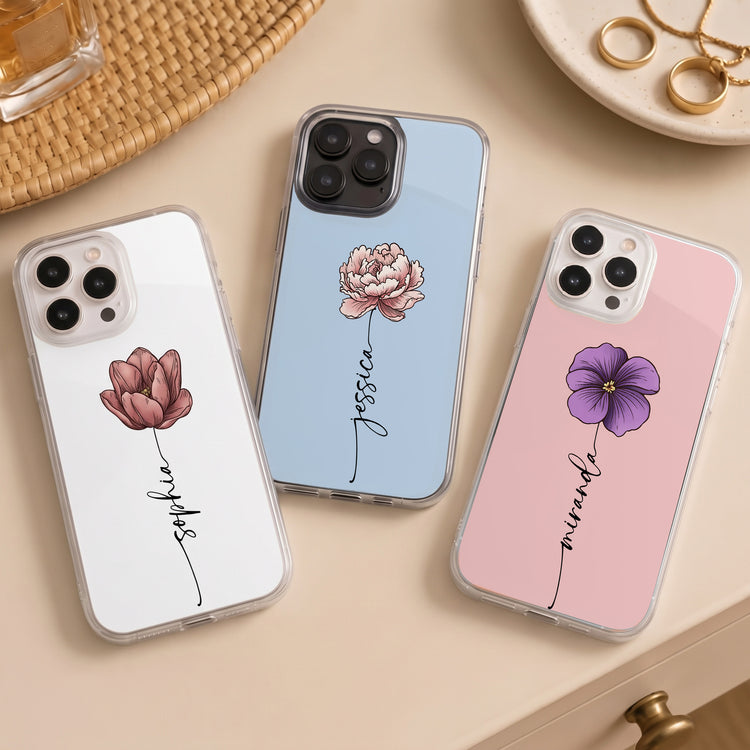 Custom Phone Case Name & Birth Flower Gift For Her - Personalized Phone Case 1