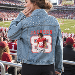 Custom Photo & Name Gift For Sport Fans, Football, Baseball, Hockey, Basketball Mom, Girls - Personalized Denim Jacket 1