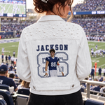 Custom Photo & Name Gift For Sport Fans, Football, Baseball, Hockey, Basketball Mom, Girls - Personalized Denim Jacket 3