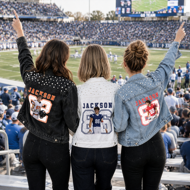 Custom Photo & Name Gift For Sport Fans, Football, Baseball, Hockey, Basketball Mom, Girls - Personalized Denim Jacket 4