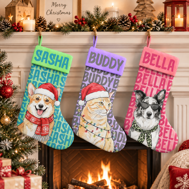 Custom Photo & Name Watercolor Style Christmas Decor - Personalized Stocking 2