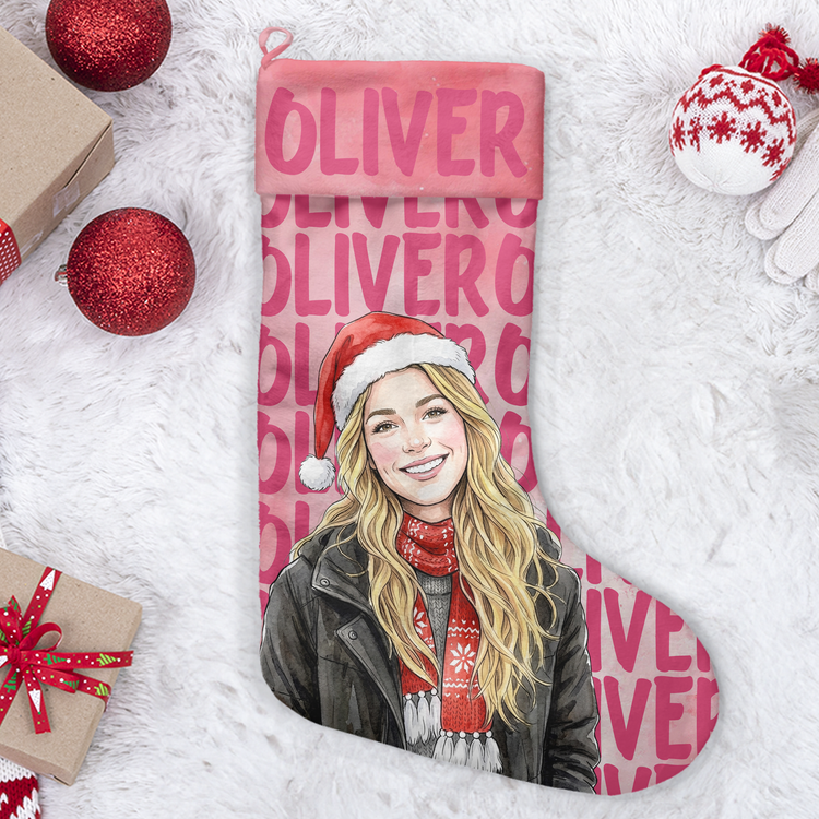 Custom Photo & Name Watercolor Style Christmas Decor - Personalized Stocking 3