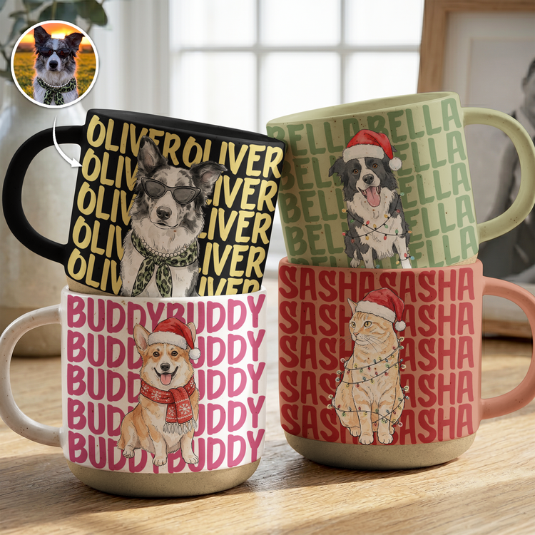 Custom Photo & Name Watercolor Style Christmas Gift For Pet Lovers - Personalized Mug 1