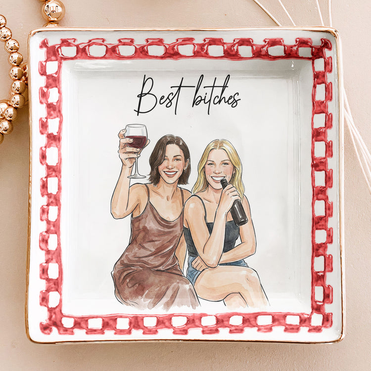 Custom Photo Best Friends Watercolor Gifts For Her, BFF, Sisters - Personalized Jewelry Dish 3