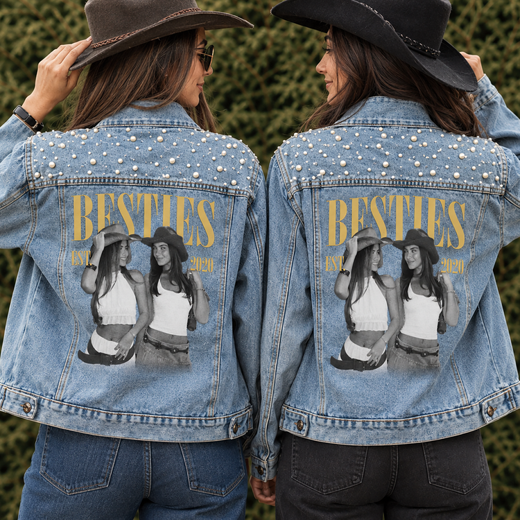 Custom Photo Besties Est Friendship Gift, Birthday Gift For Friend - Personalized Denim Jacket 1