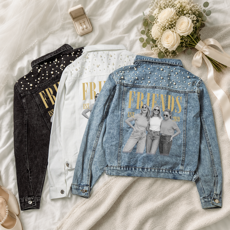 Custom Photo Besties Est Friendship Gift, Birthday Gift For Friend - Personalized Denim Jacket 3