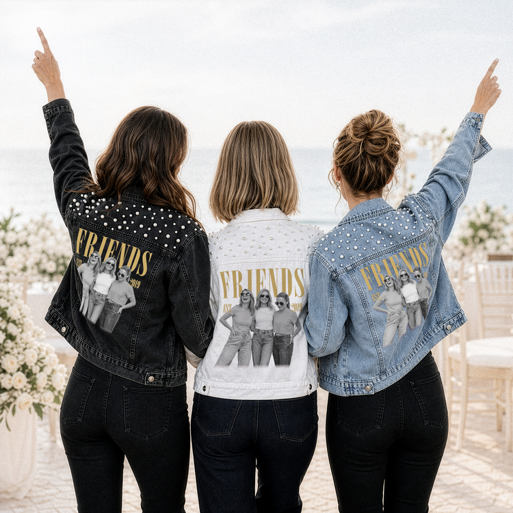 Custom Photo Besties Est Friendship Gift, Birthday Gift For Friend - Personalized Denim Jacket 5